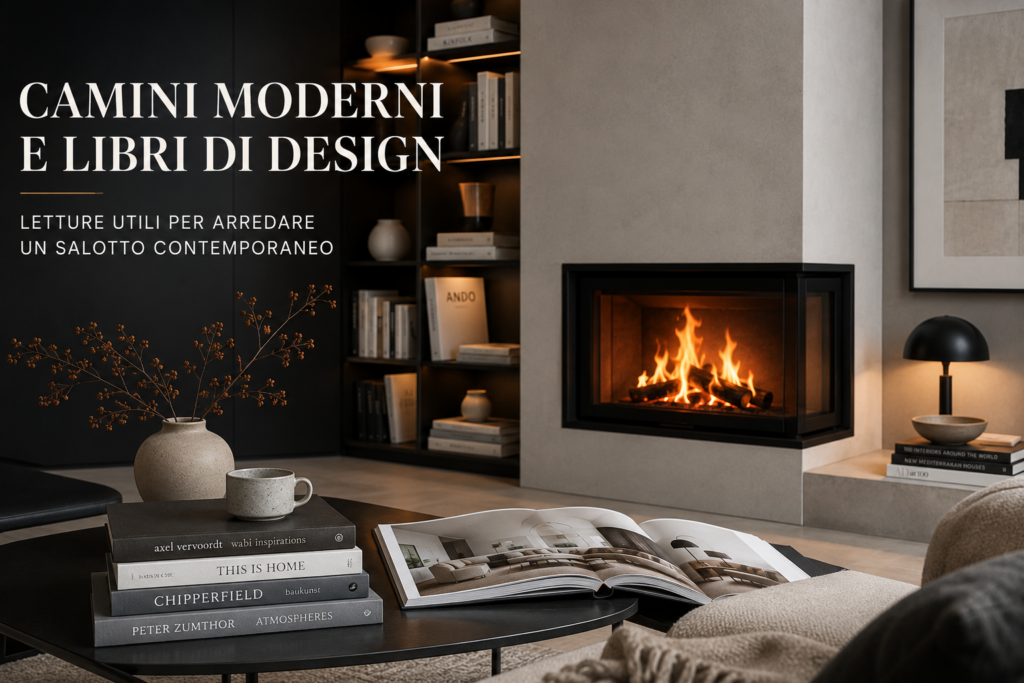 Camini moderni e libri di design: letture utili per arredare un salotto contemporaneo